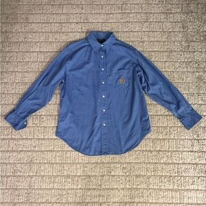 Ralph Lauren Women’s Blue Long sleeve button up Shirt embroidered pocket logo